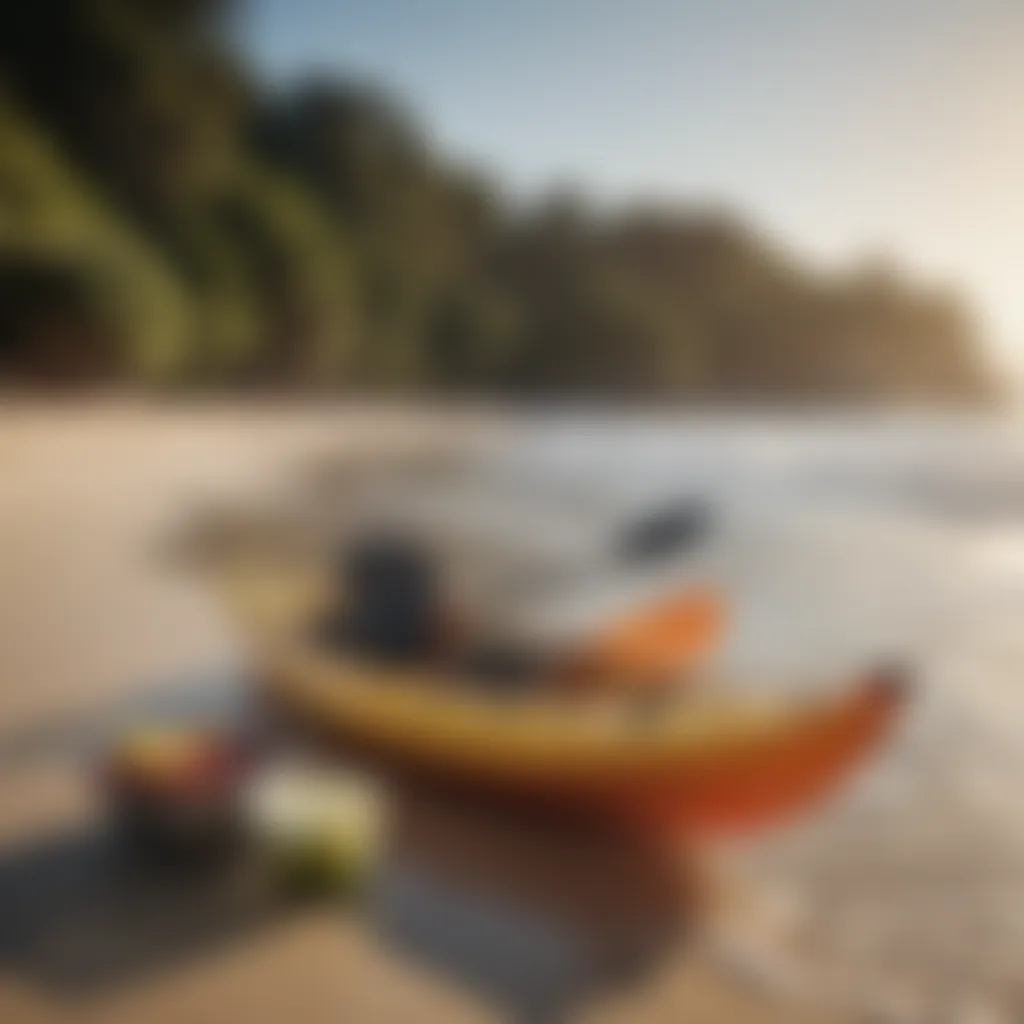 A serene beach scene showcasing experiential gifts like kayaking