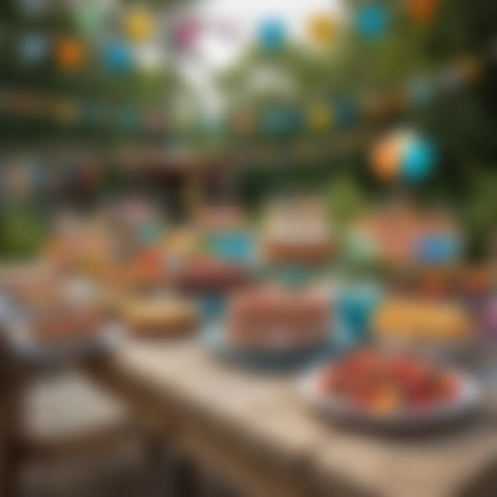 Outdoor Birthday Party Setup for Tweens A vibrant outdoor birthday party setup with colorful decorations and games for tweens.
