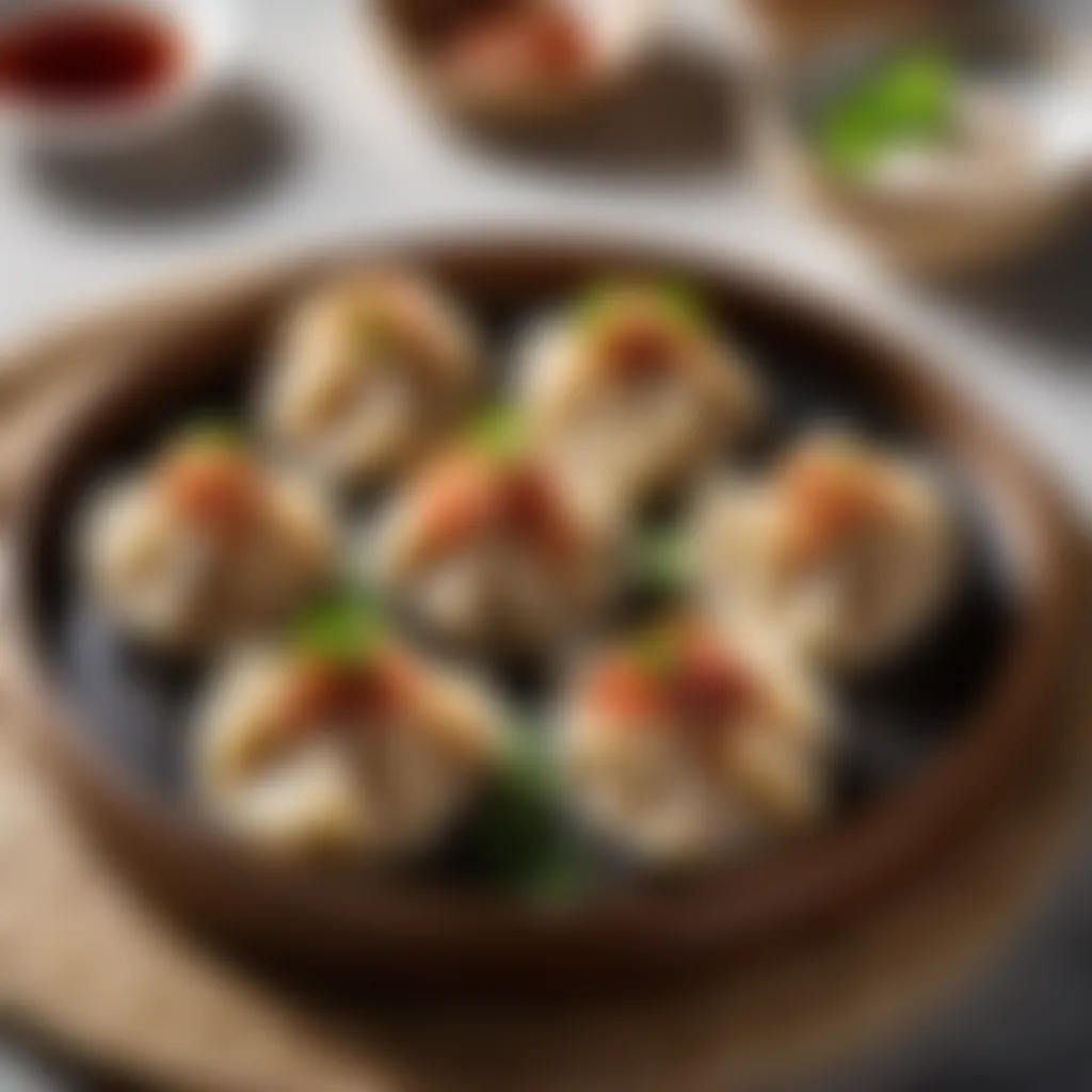 Exquisite ground chicken dumplings with aromatic dipping sauce