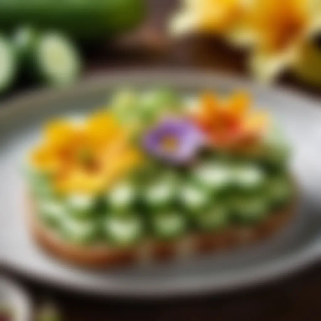 Elegant cucumber sandwich platter with edible flower garnish