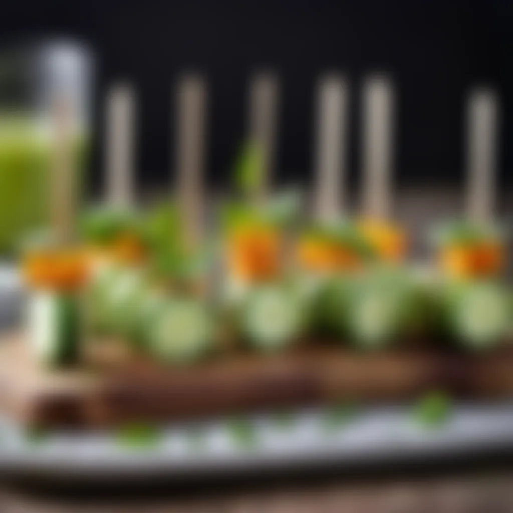 Modern cucumber sandwich skewers with herb-infused dressing