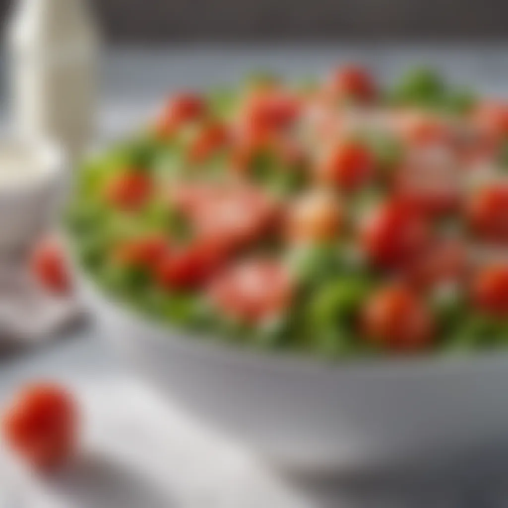 Close-up of a bowl of fresh salad with tomatoes treated with baking soda