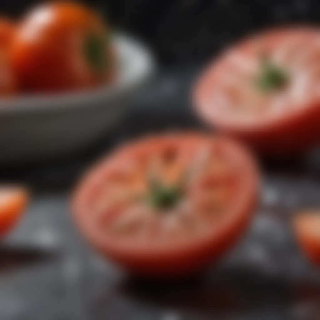 Tomato slices being sprinkled with baking soda