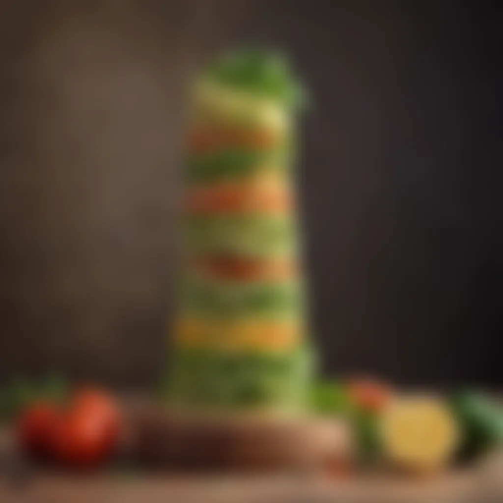 Artful Zoodle Spiral Tower Presentation Artistic Zoodle Spiral Tower with Herb Garnish