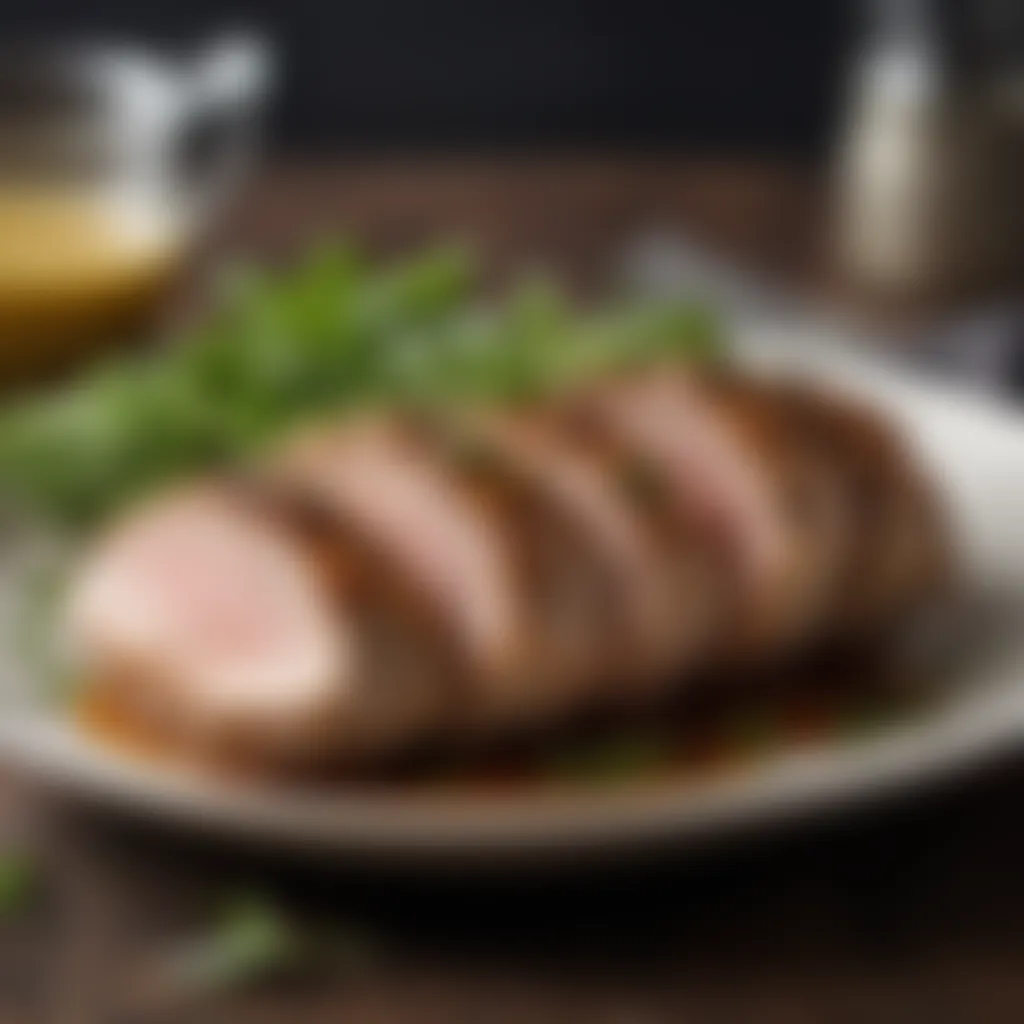 Instant Pot pork tenderloin garnished with fresh herbs