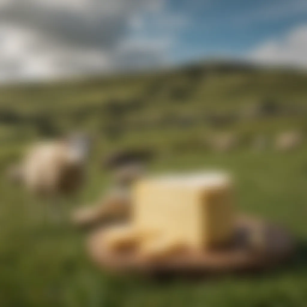 A picturesque Irish countryside scene with grazing sheep, illustrating the pastoral origins of many Irish cheese types.