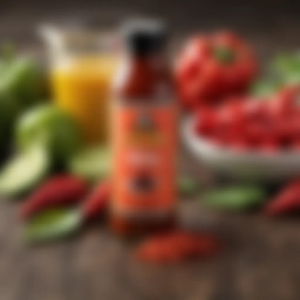 A vivid array of Jamaica Pepper Sauce ingredients showcasing the vibrant spices and fresh produce.