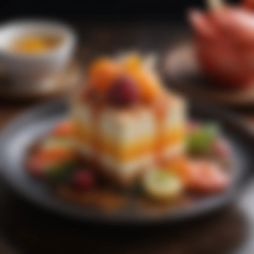 Artistic Japanese Dessert Presentation Beautifully plated Japanese dessert with artistic garnishes