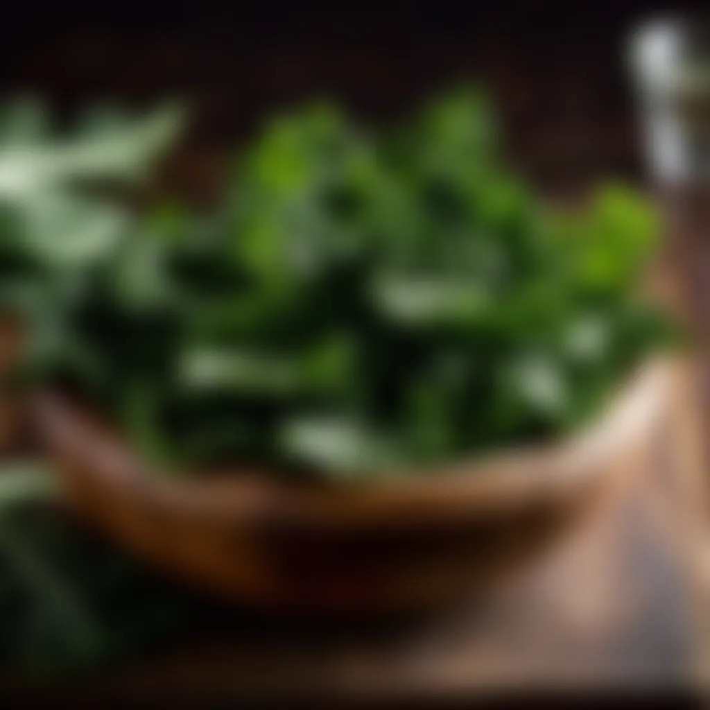 Kale chips in a wooden bowl