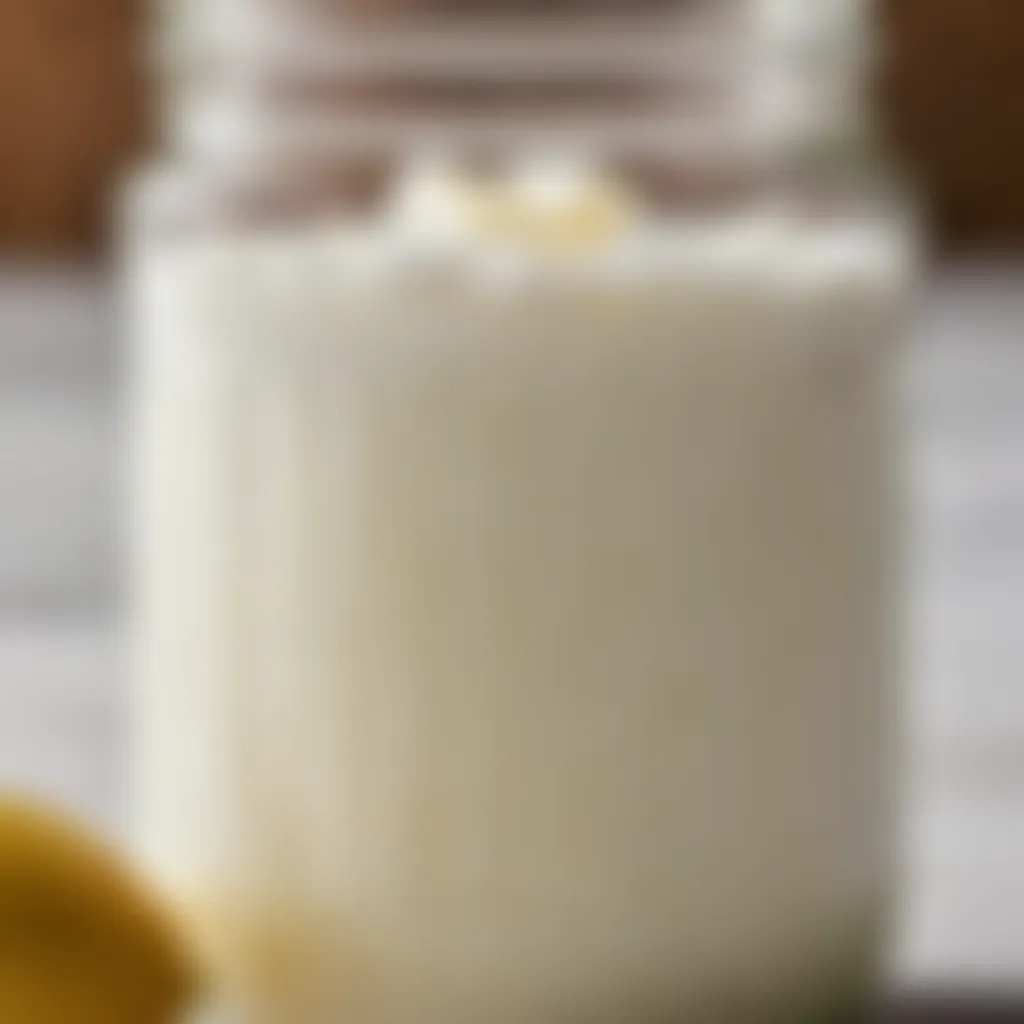 A close-up of kefir grains in a glass jar