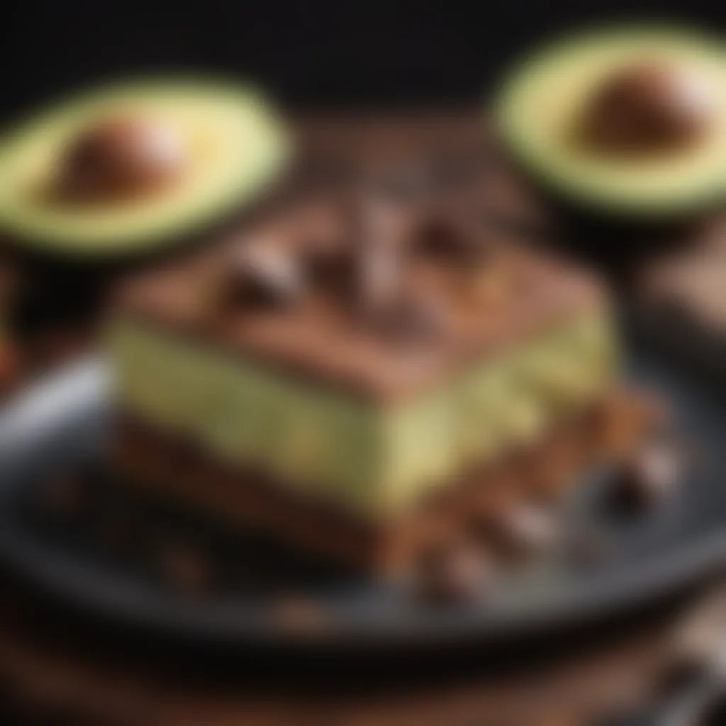 A close-up view of a delicious keto dessert featuring avocado and chocolate.