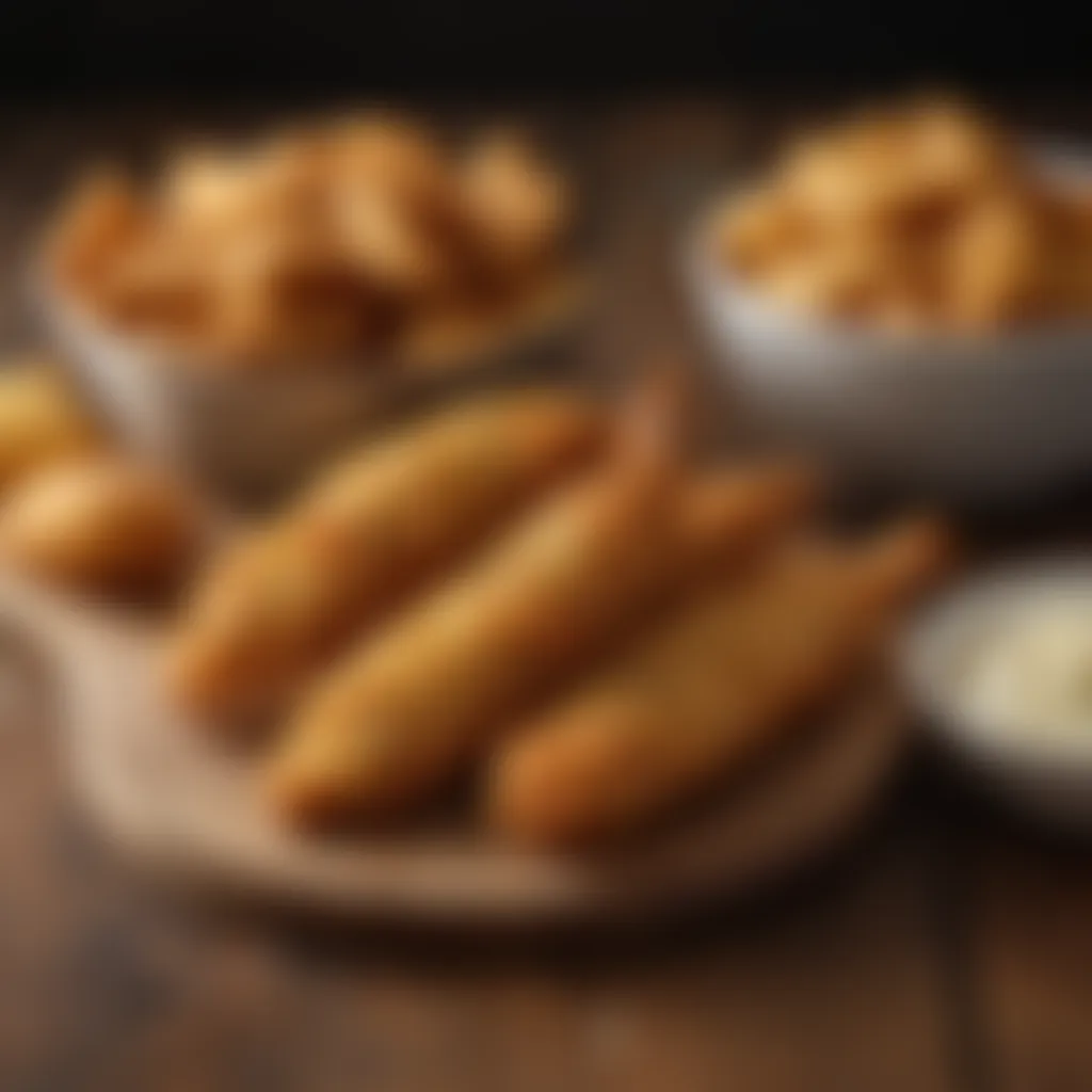 An array of golden-brown chicken tenders on a rustic wooden table.