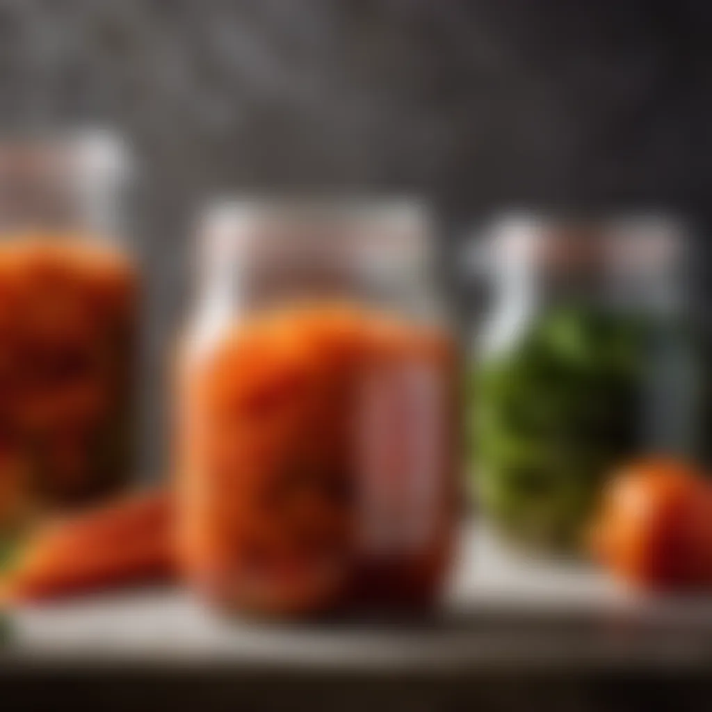 Fermenting kimchi in a glass jar