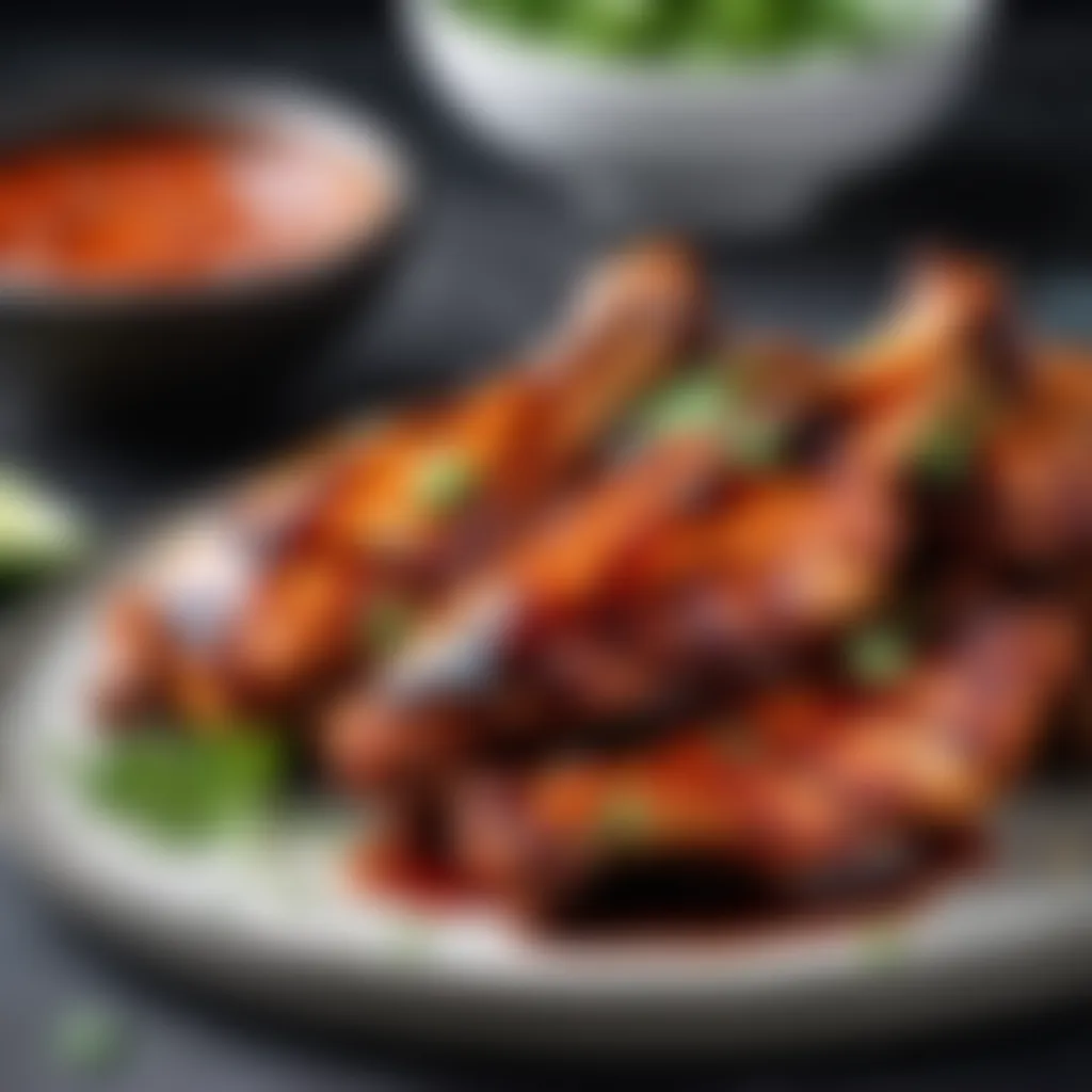 Exquisite Korean-style grilled chicken wings with spicy gochujang marinade