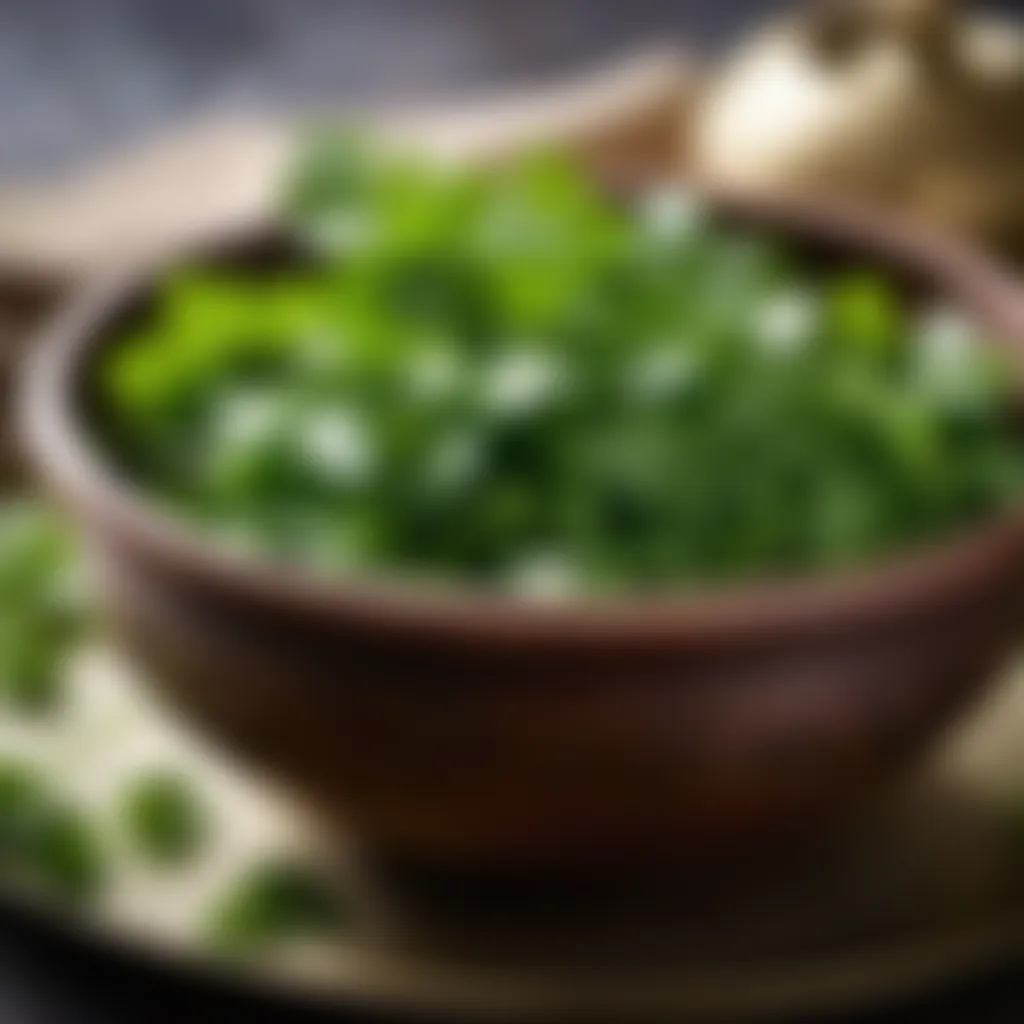 Fresh coriander leaves in a traditional Indian bowl