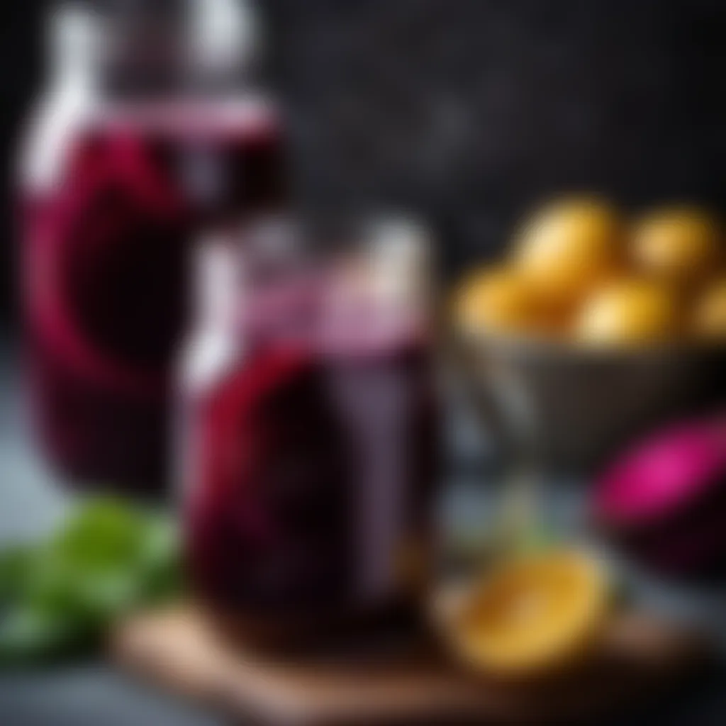 Homemade kvass in a glass jar with beet slices