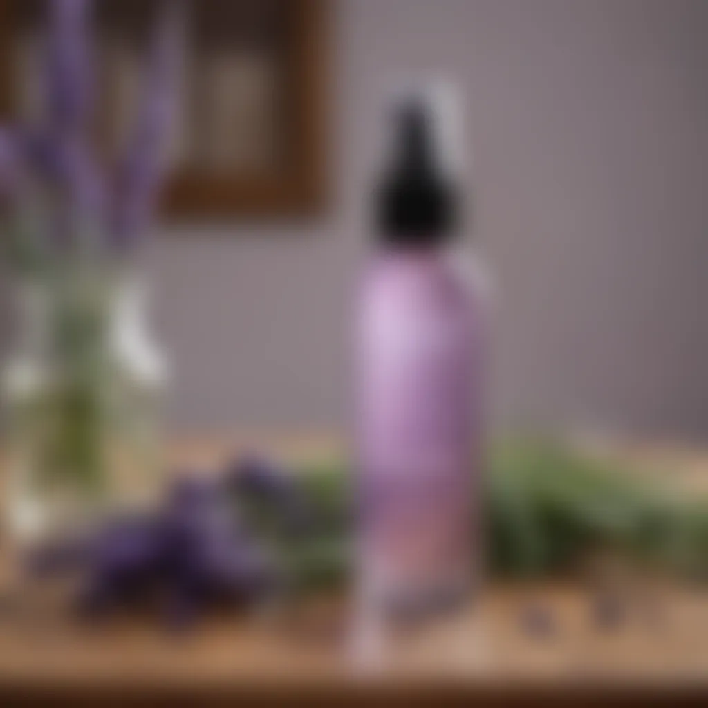 A bottle of lavender facial mist on a vanity