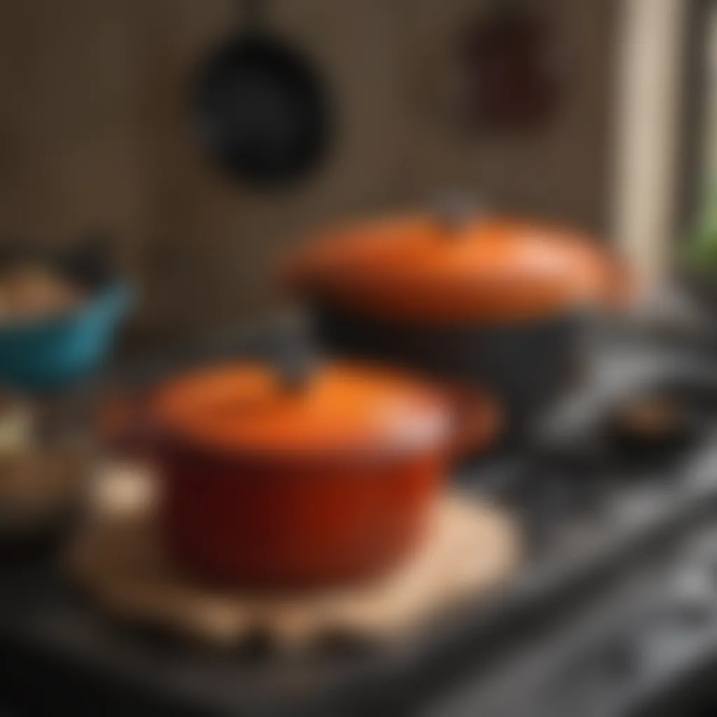 Elegant display of Le Creuset cast iron Dutch oven collection