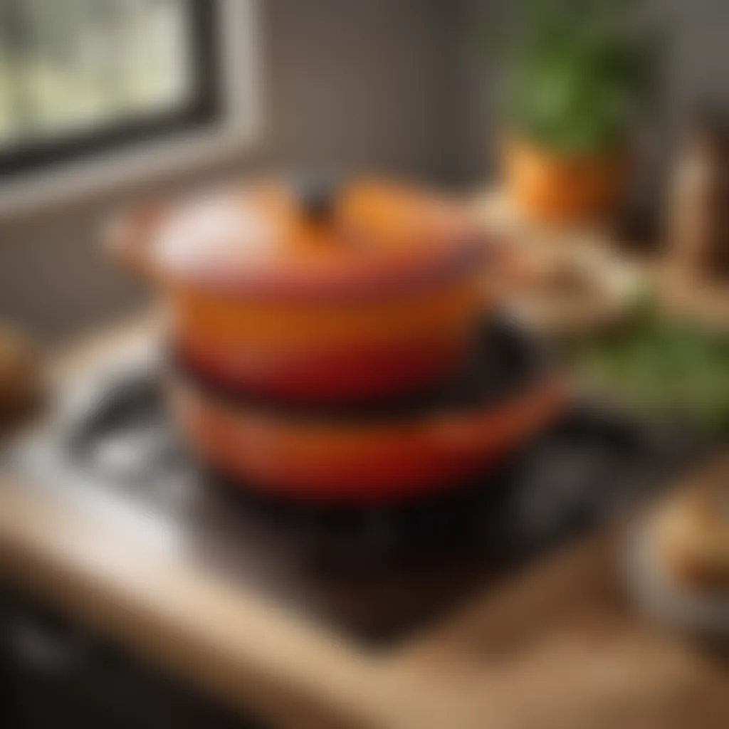 Stylish kitchen featuring Le Creuset Dutch oven as a centerpiece