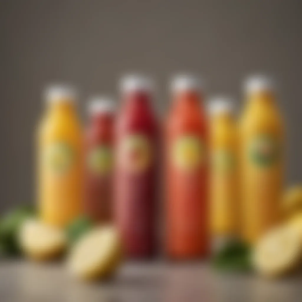 Colorful Juice Bottles of Lemonkind One Day Cleanse An array of colorful juice bottles