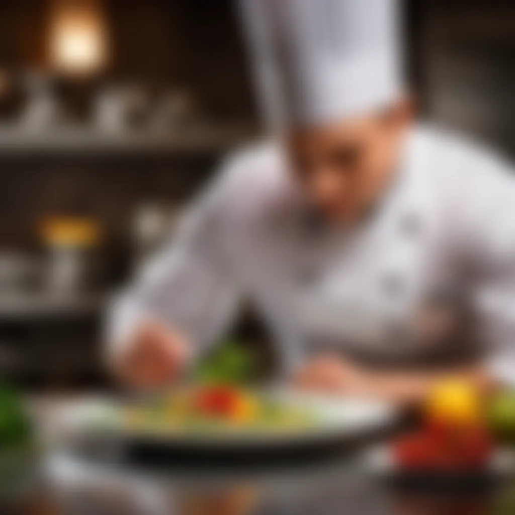 Young chef delicately garnishing a dish