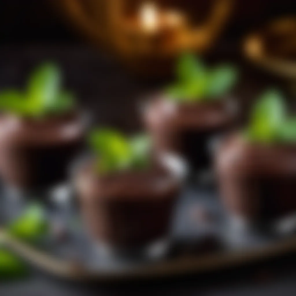 Luxurious Dark Chocolate Pudding Cups with Mint Leaf