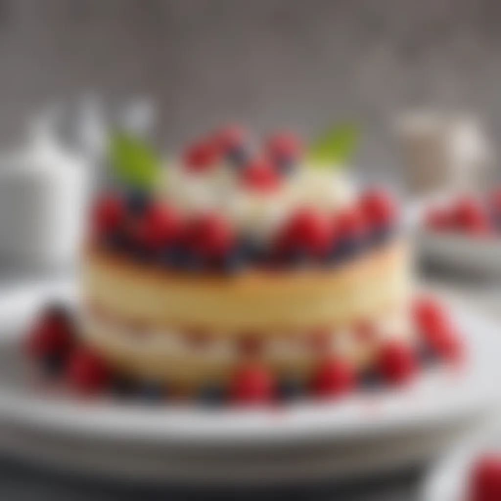 Luxurious sponge cake adorned with fresh berries and cream