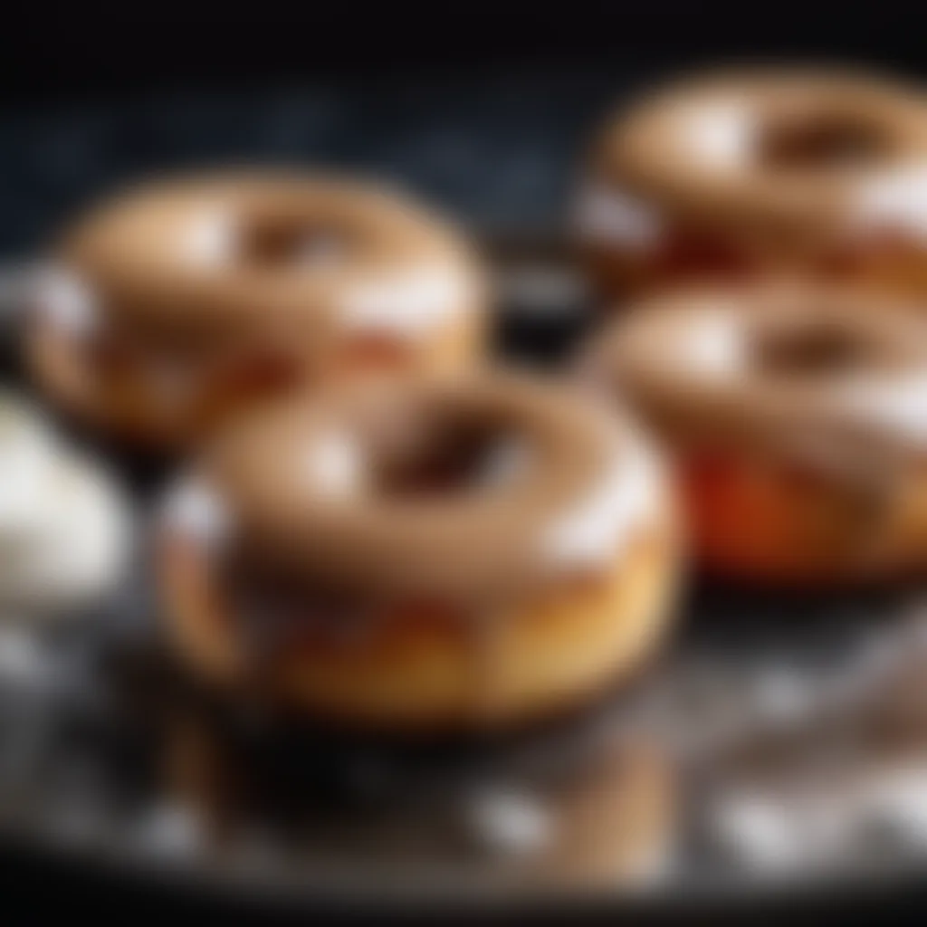 Maple Glazed Doughnuts Maple-glazed doughnuts iced with a thick layer of glaze