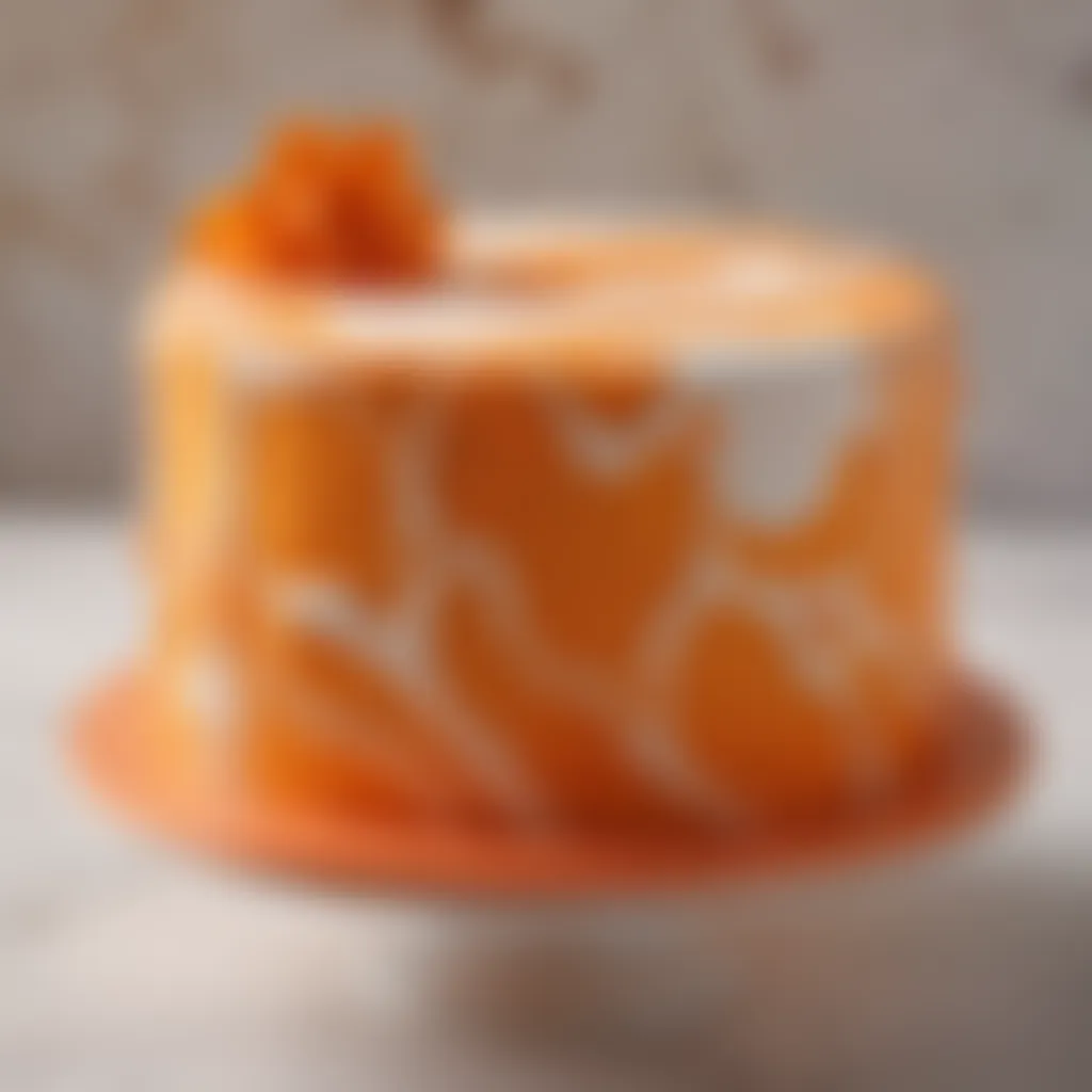 Elegant Marbleized Fondant Design on Orange Cake