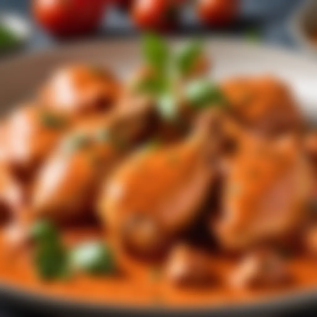 Marinated chicken pieces in creamy tomato sauce