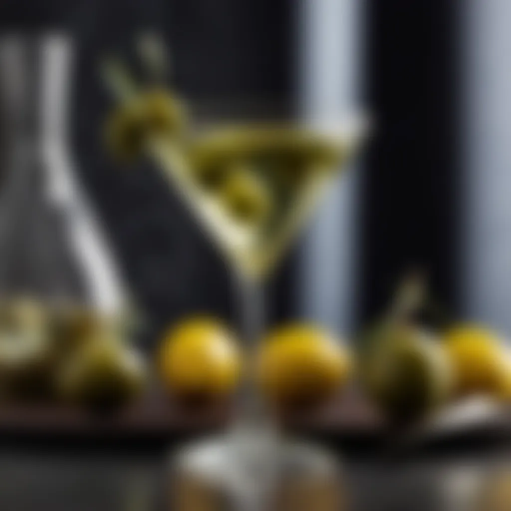 Martini glass with olive garnish