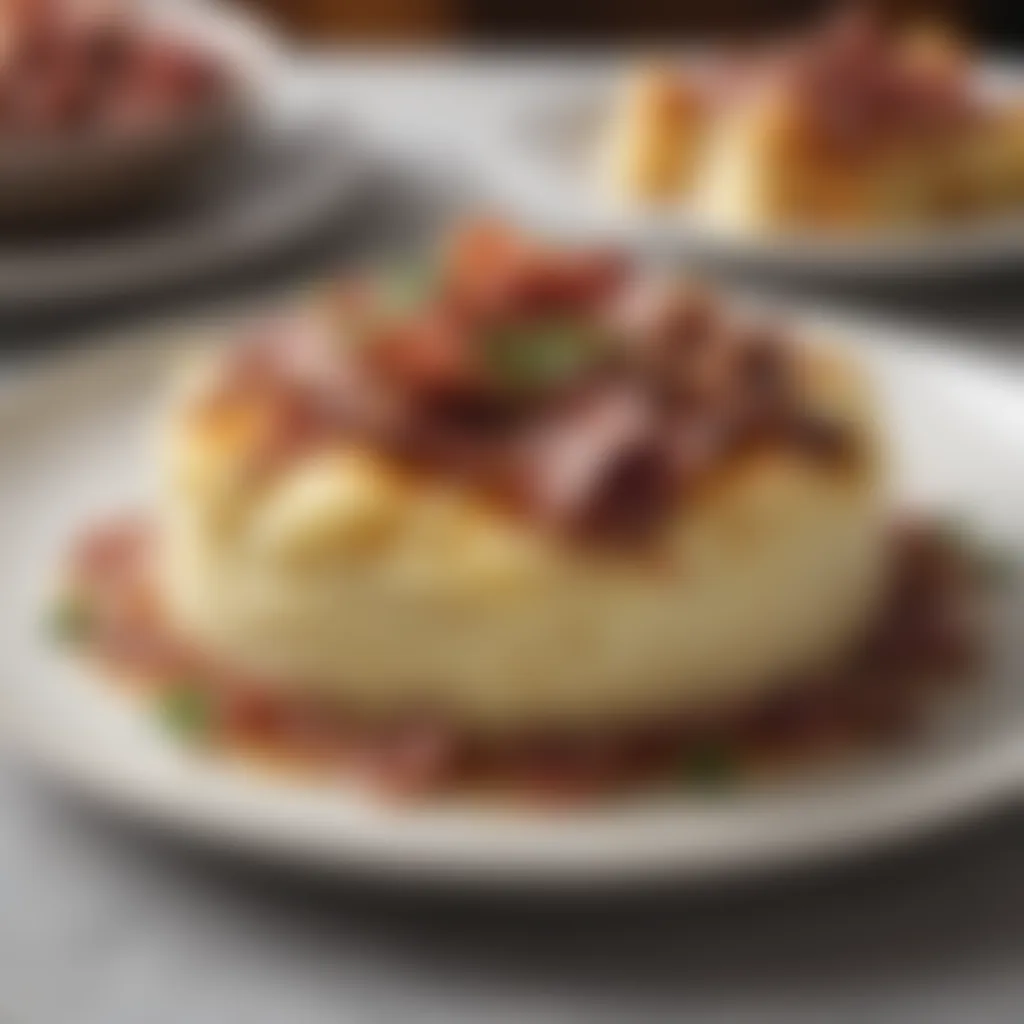 Luxurious mashed potato bake topped with crispy prosciutto