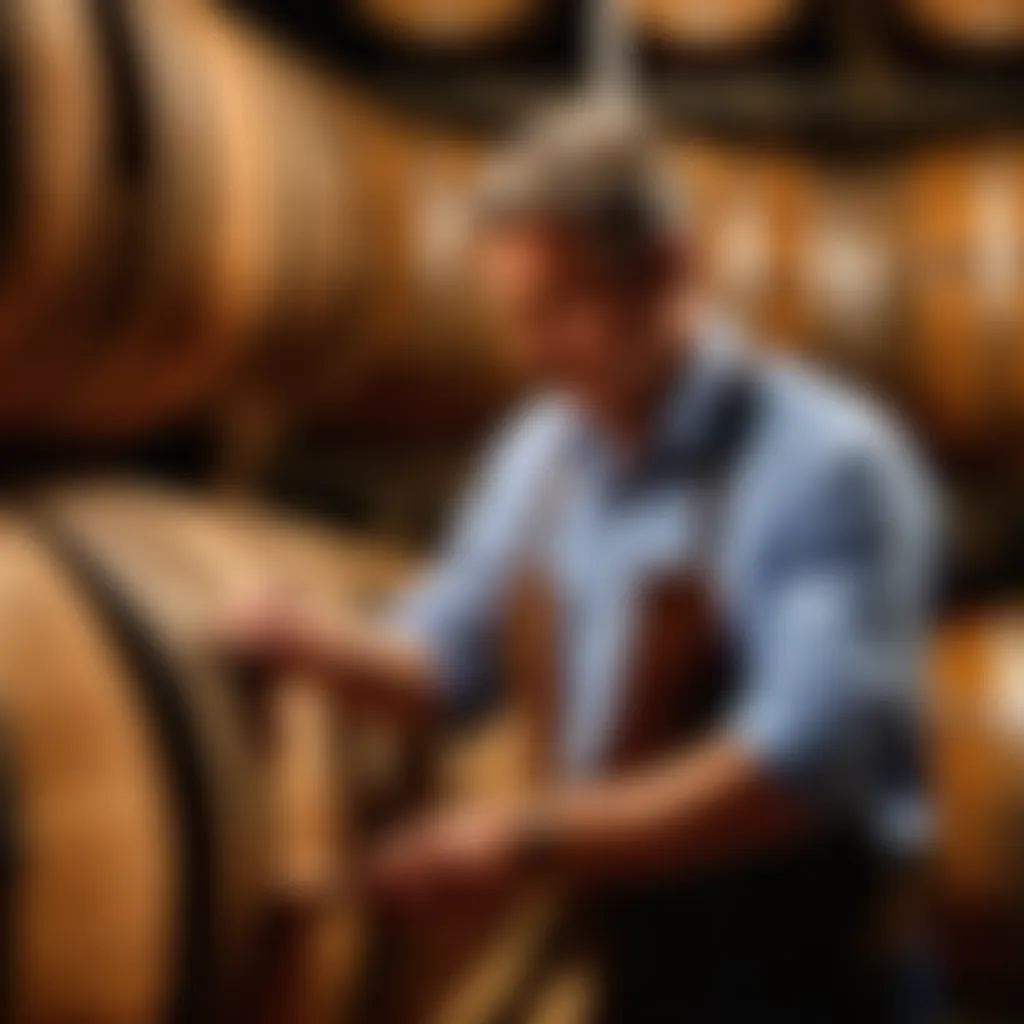 Master craftsman inspecting sherry oak casks