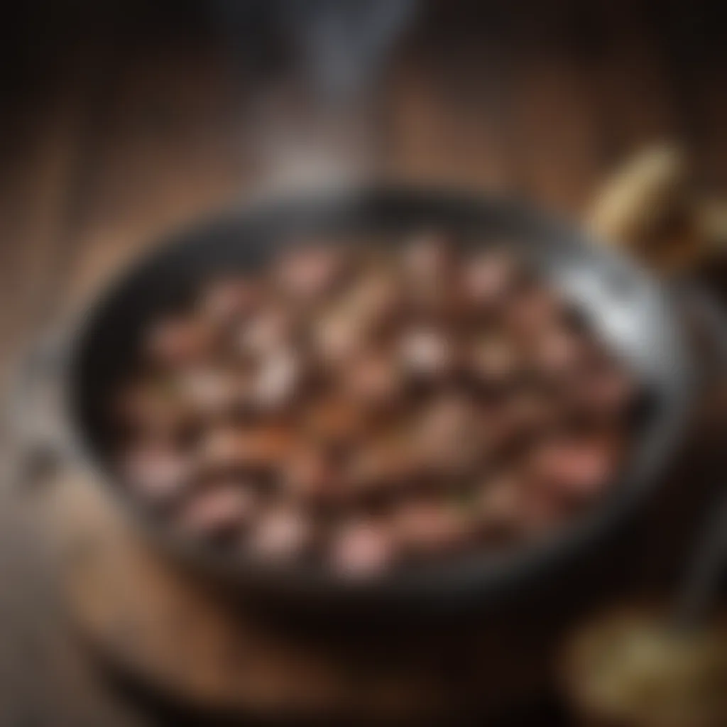 Seasoning Beef Tips in Skillet