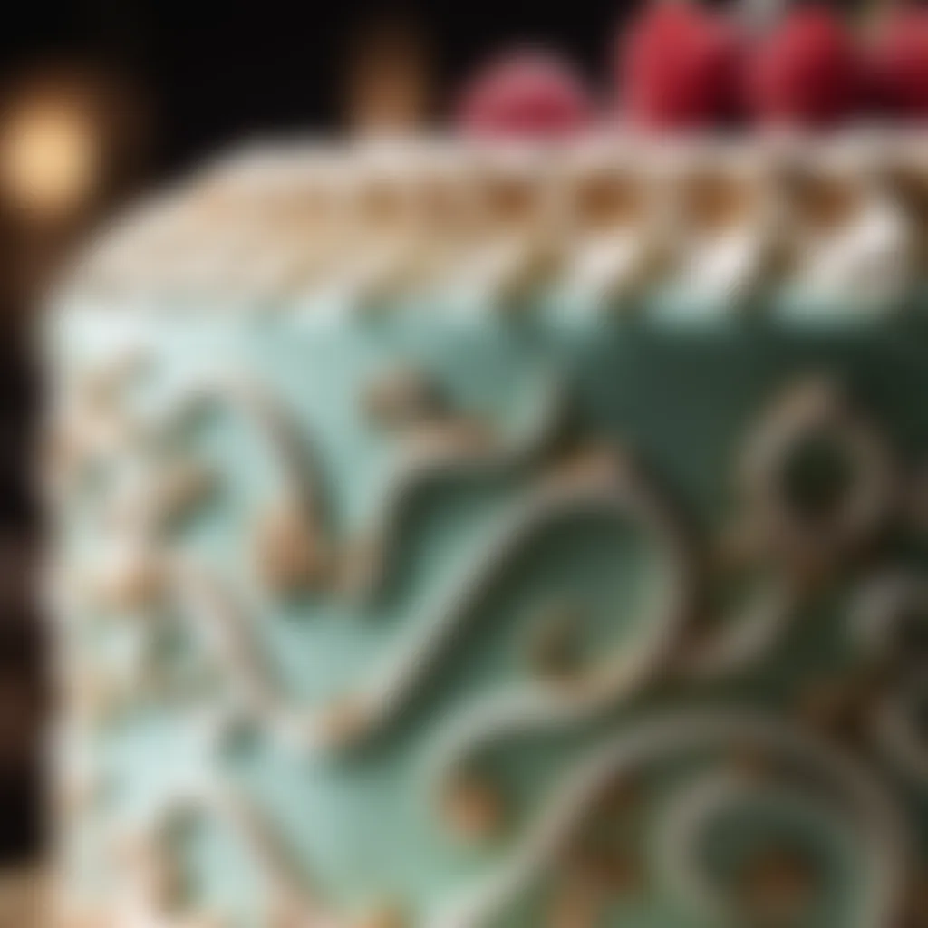 Final cake decoration with intricate piping designs