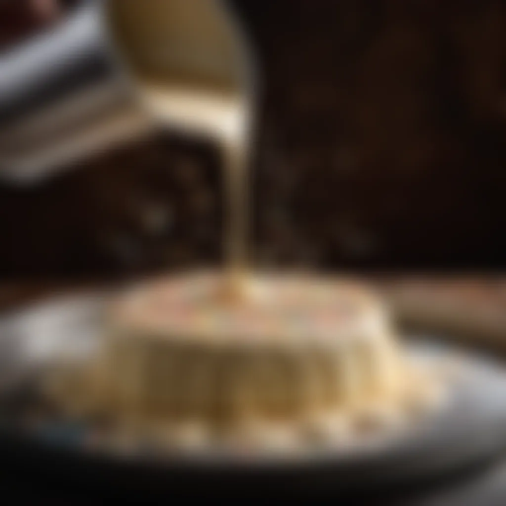 Precise Cake Batter Pouring into a Round Baking Pan Precise cake batter pouring into a round baking pan