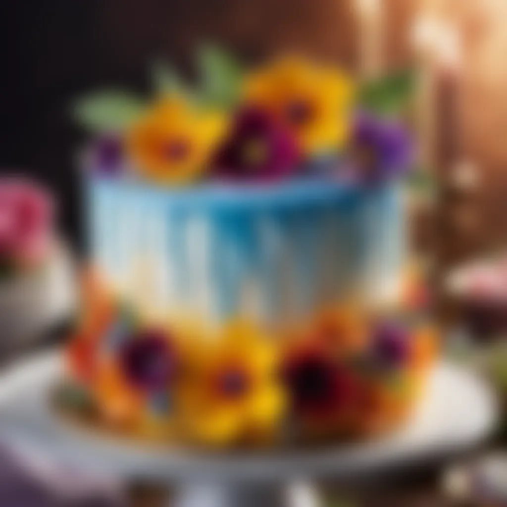 Exquisite cake decoration with edible flowers