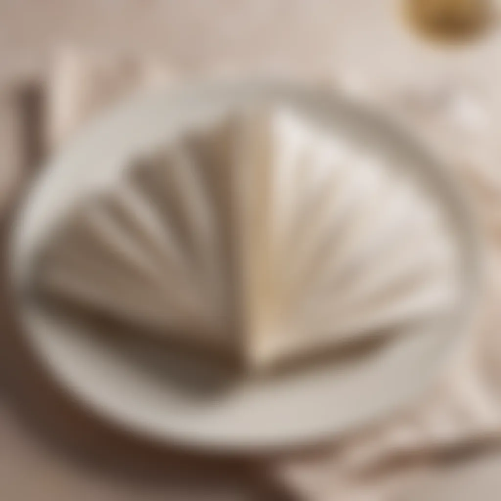 Sophisticated napkin fold shaped like a delicate fan