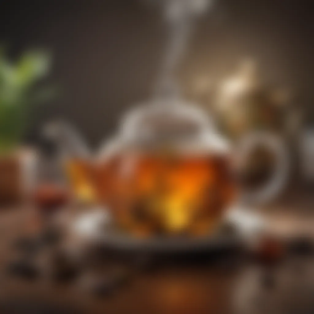 Steaming teapot with various tea varieties