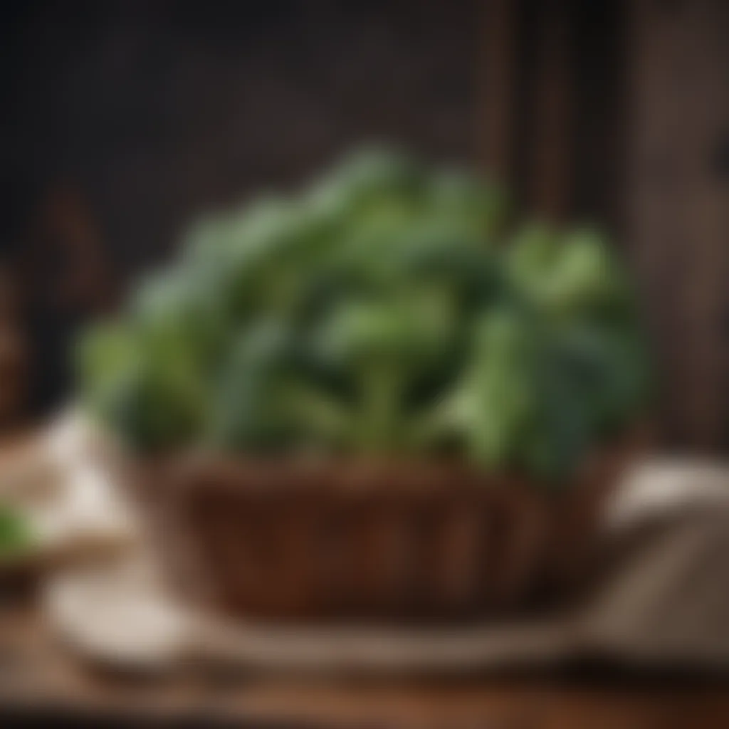 Freshly harvested broccoli in a rustic basket