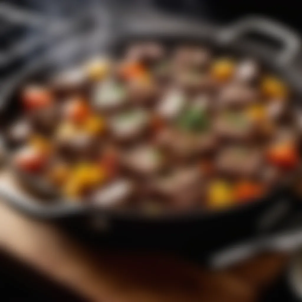 Savory Beef Tips Sizzling in Pan