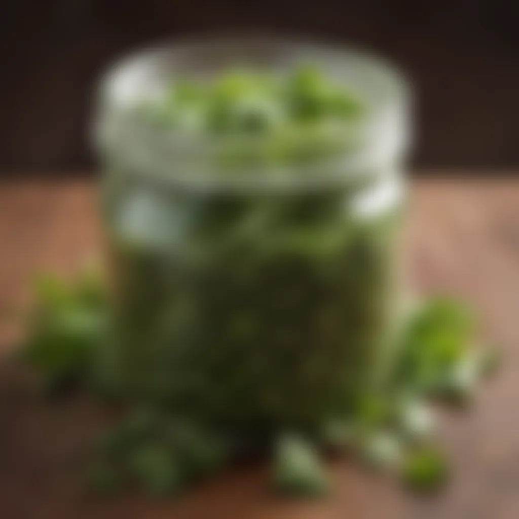 Glass jar filled with freshly chopped cilantro