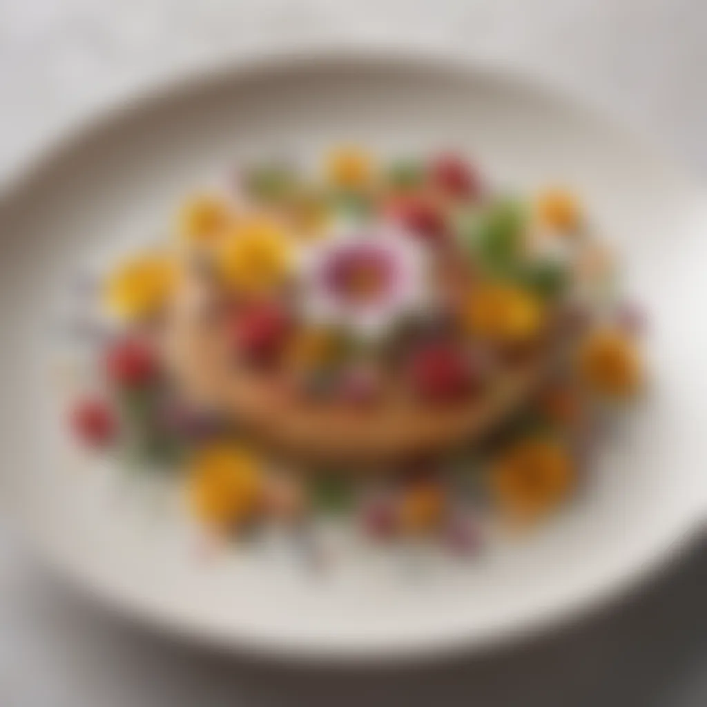Floral Elegance on Gourmet Dish Exquisite floral garnish on a gourmet dish