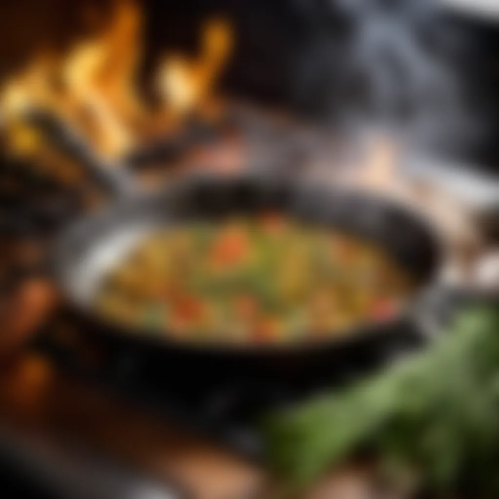 Sizzle and Spice: Aromatics in Action Sizzling skillet with aromatic herbs