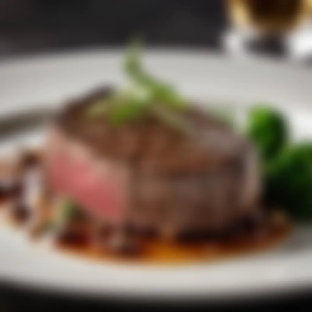 Plated steak with elegant garnish