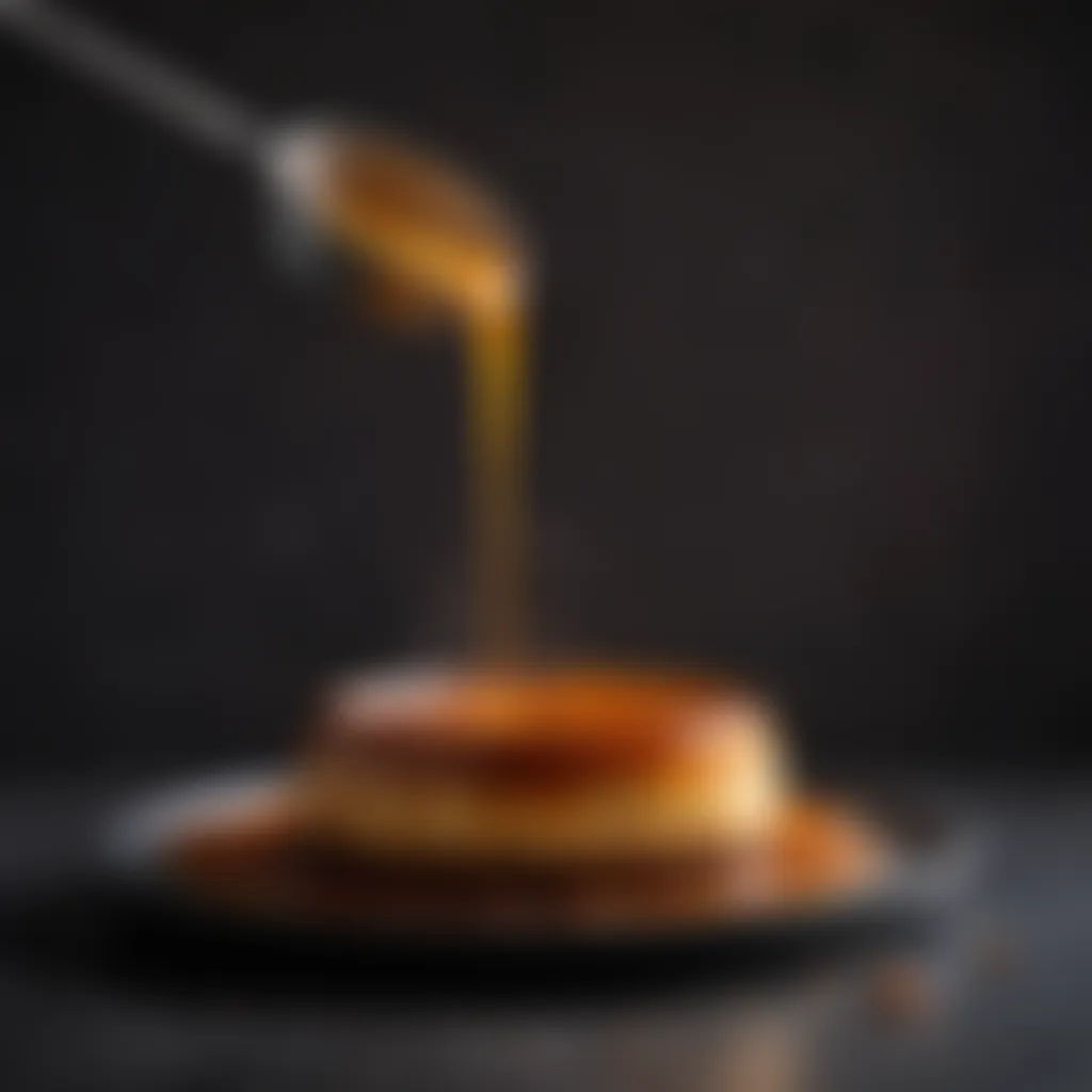 Flan being caramelized with a torch