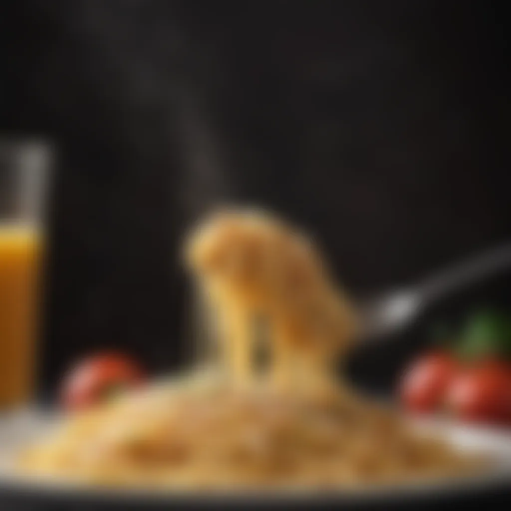 Freshly grated parmesan cheese sprinkled over a steaming plate of spaghetti