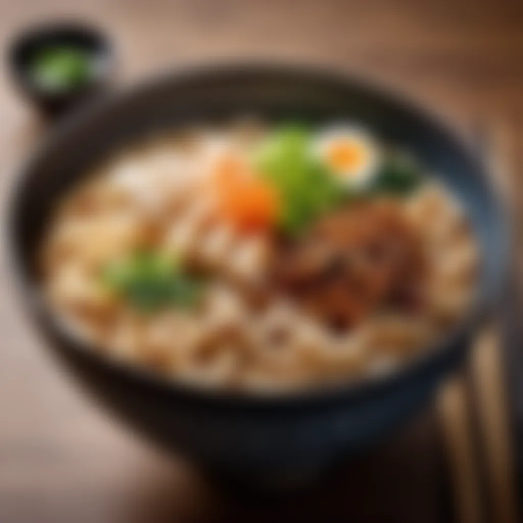 Elegant presentation of cooked udon noodles in a bowl