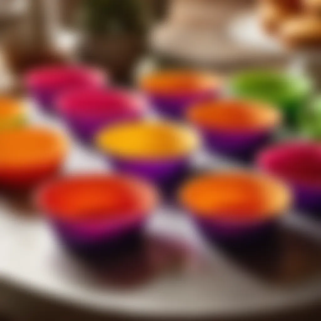 Colorful silicone baking cups in assorted shapes