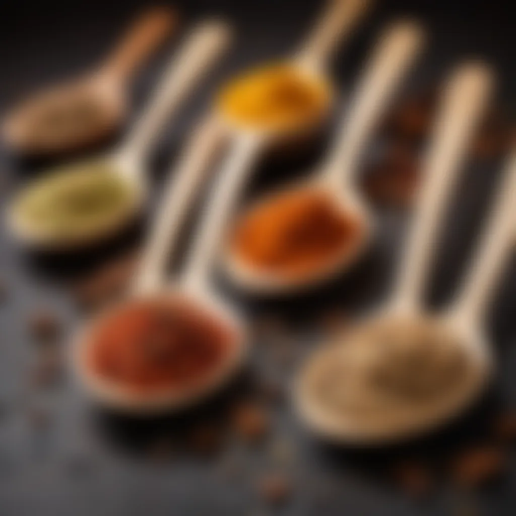 Luxurious Spice Selection in Wooden Spoons